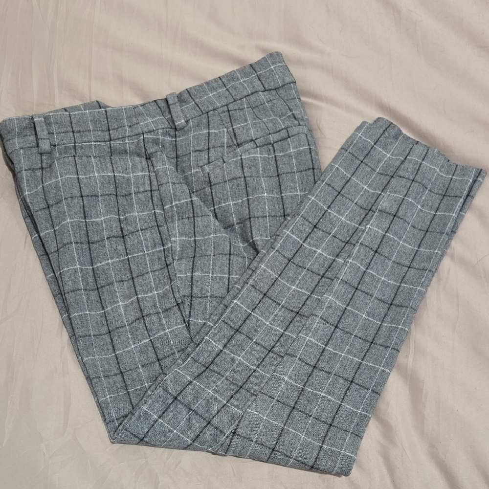 LOFT Gray Checkered Cropped Pants